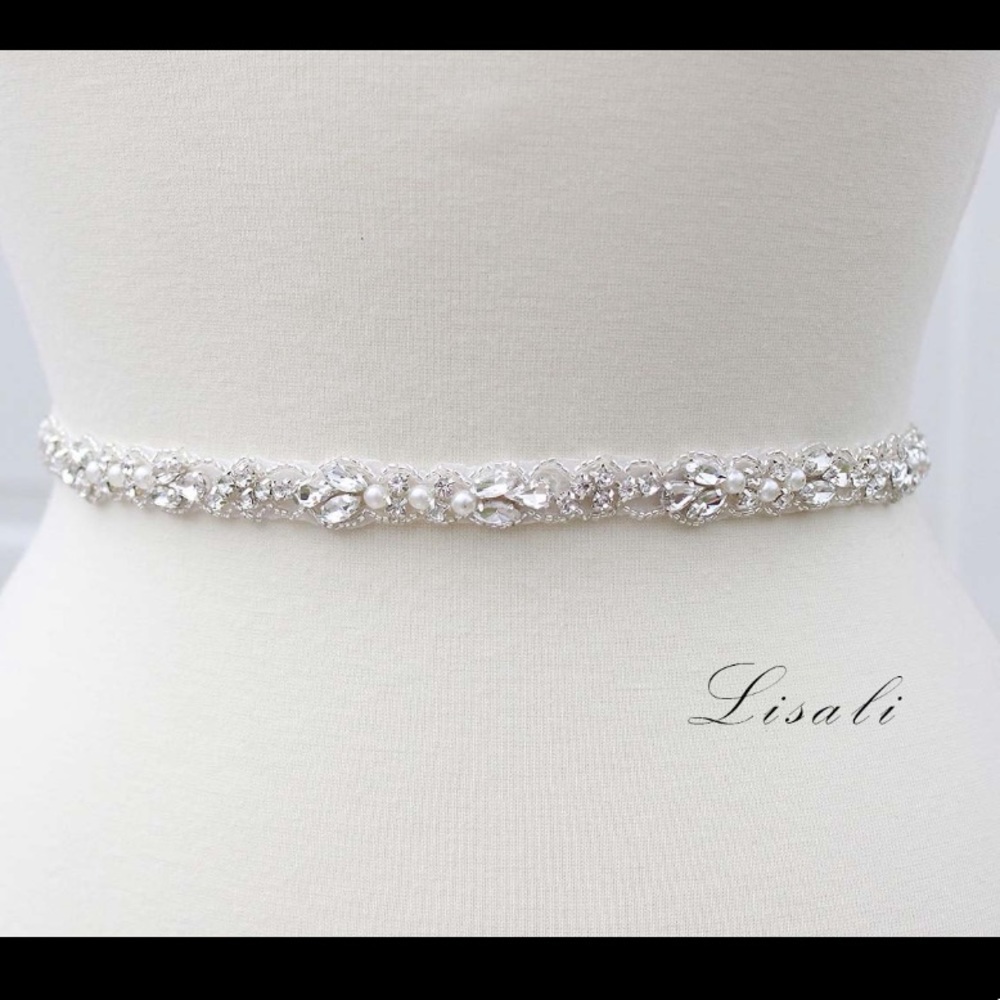 Ivory wedding sash with pearl and sparkle beading